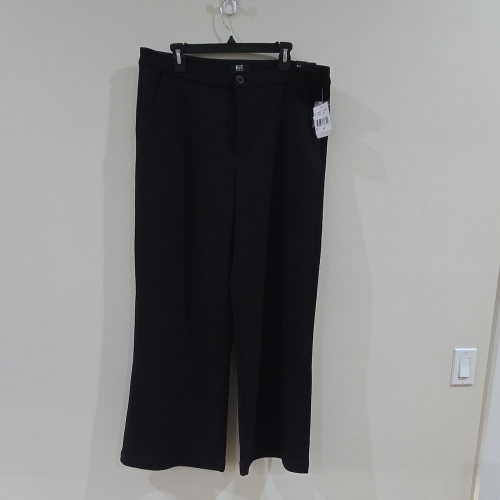 NWT KUT from the Kloth Women's Pants Black High Rise Wide Leg Trouser Button